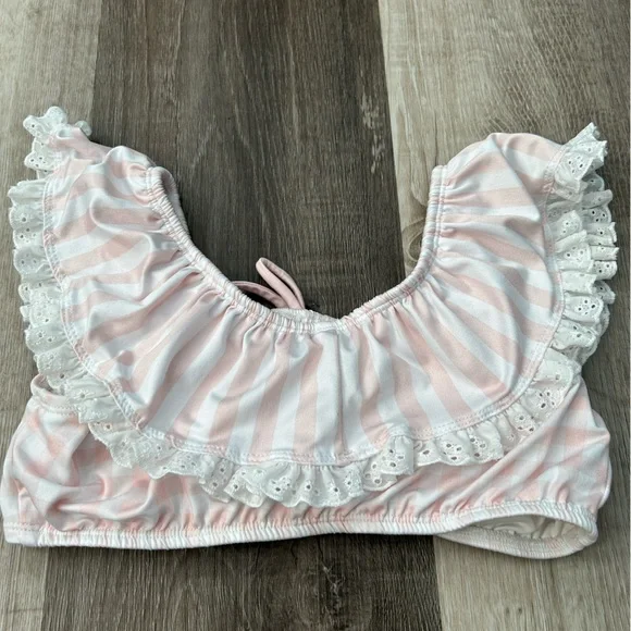 Well Dressed Wolf Go Wildling Pink Stripes 2 piece Swim Bikini, Girls Size 8,EUC